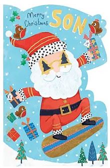 XMAS SON SNOWBOARDING SANTA
